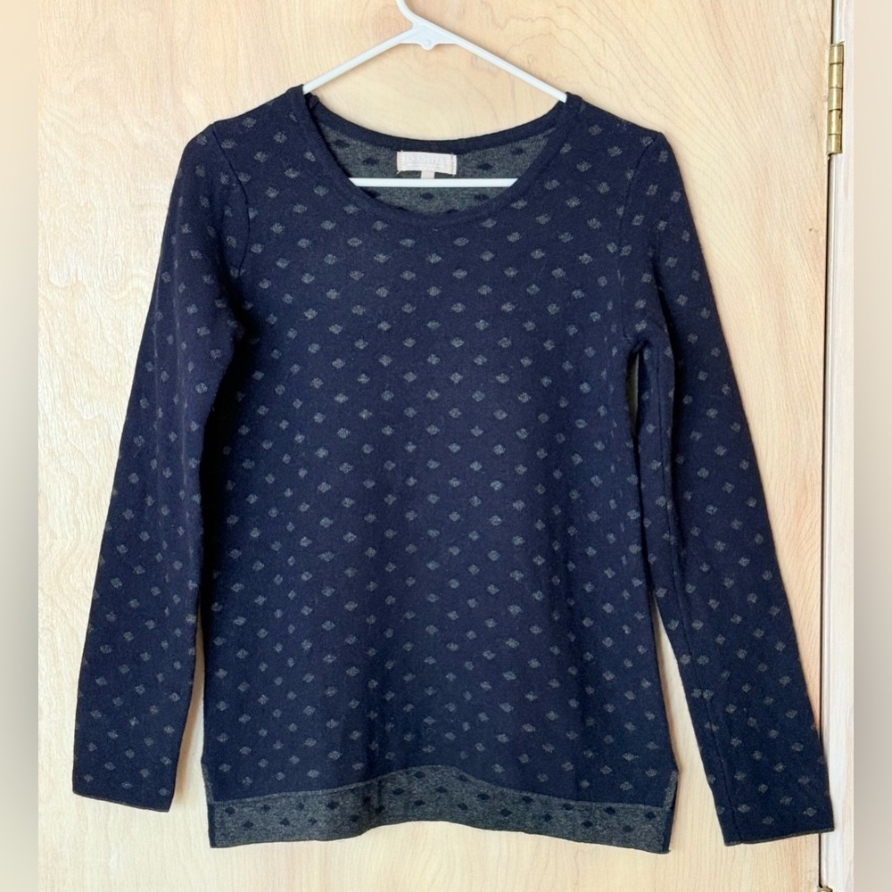 Benedetta B Italian Merino Cashmere Sweater Navy Birdseye Hi-Low Hem Med